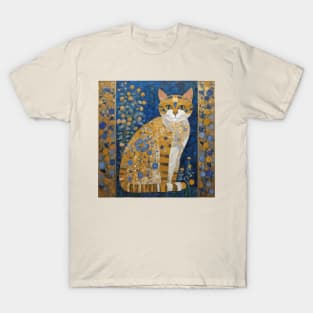 Klimt Orange Tabby Cat in a Blue Flower Garden T-Shirt